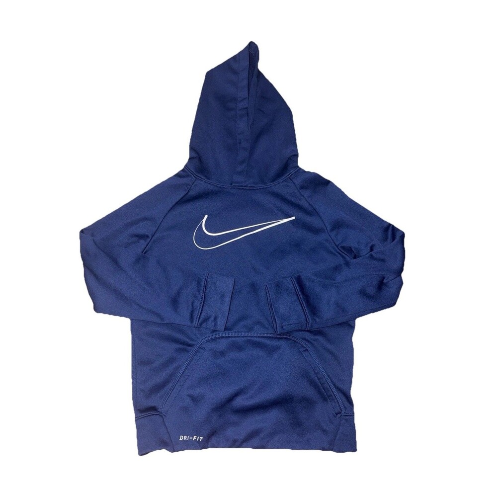 Nike Dri-FIT Boys Blue Pullover Hoodie, Fleece Polyester, Logo, Pockets, Sz 7